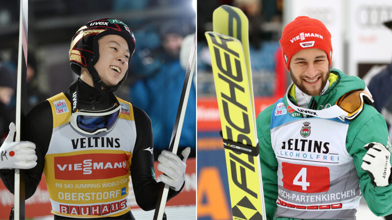 Ryoyu Kobayashi siegte in Oberstdorf und Garmisch-Partenkirchen und führt die Tournee- sowie die Weltcup-Gesamtwertung an. Markus Eisenbichler (rechts) wurde in Oberstdorf und Garmisch-Partenkirchen jeweils Zweiter und will nun seinen ersten Weltcup-Sieg feiern.