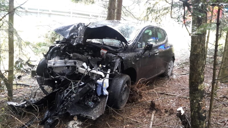 Nur noch Schrottwert hat der Renault der 21-Jährigen, der im Wald am Voithenberg zum Stehen kam.