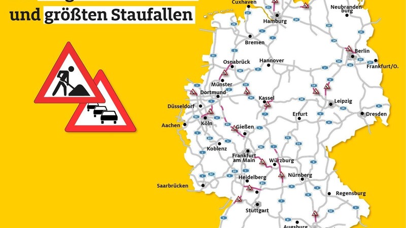Wo sich Autofahrer auf Baustellen einstellen müssen und welches die stauträchtigsten Streckenabschnitte im deutschen Autobahnnetz sind, zeigt die Grafik.