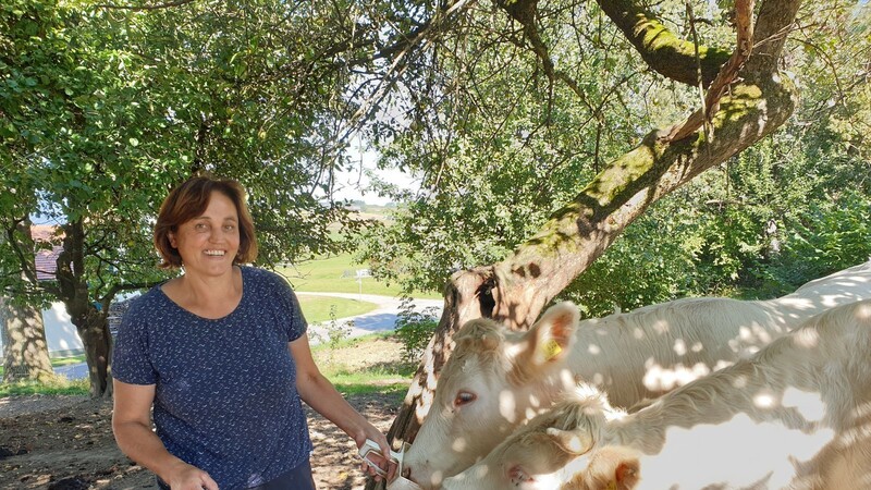 Annemarie Huber vom Jolhof kennt ihre Charolais-Rinder und ist stolz, dass die Produkte vom Hof so gut beim Verbraucher ankommen.